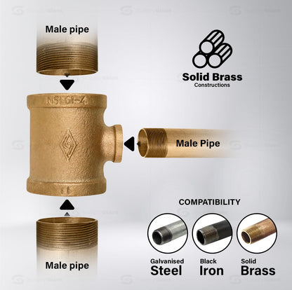 Female threaded reducing tee DN20 to 1/2 inch pipe fitting for plumbing systems