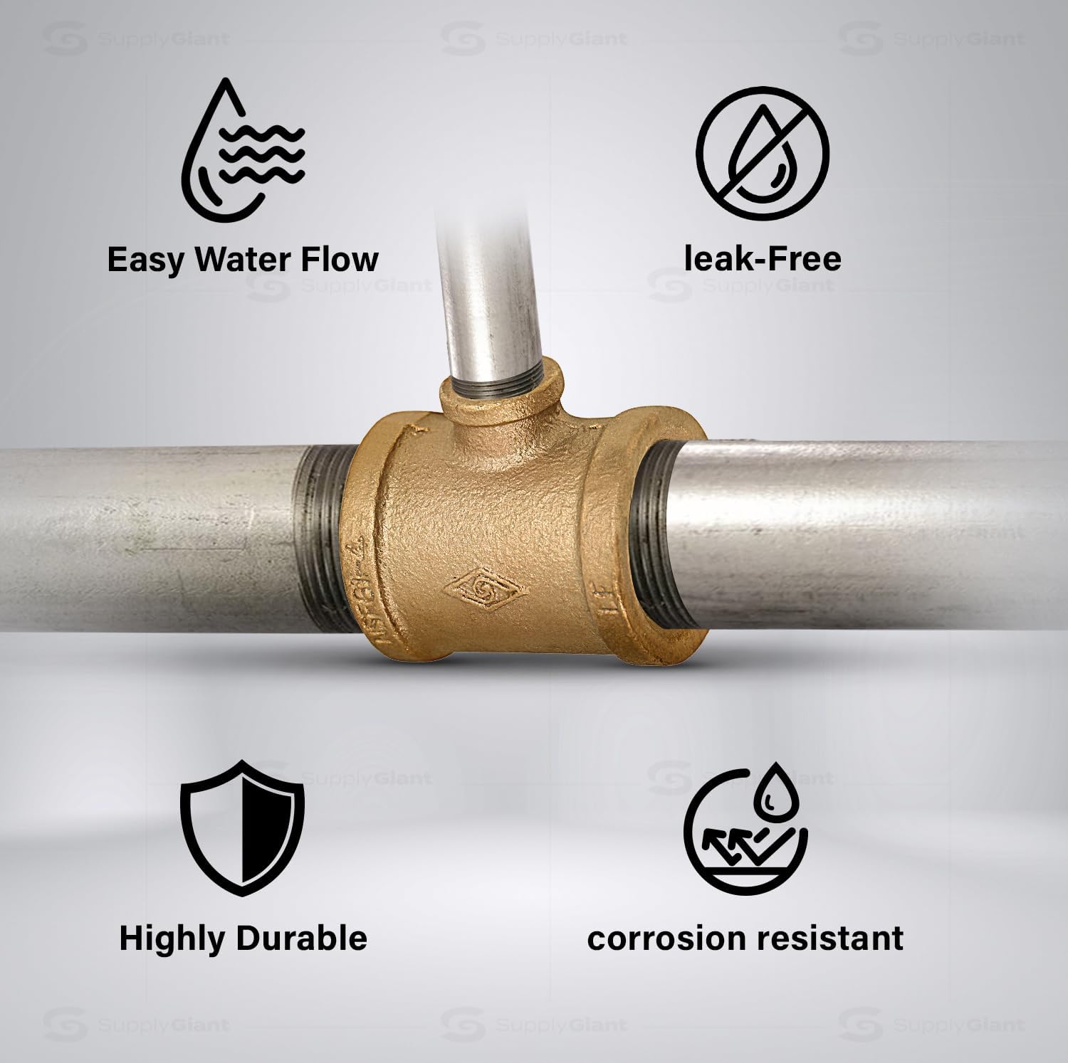 Female threaded reducing tee DN20 to 1/2 inch pipe fitting for plumbing systems