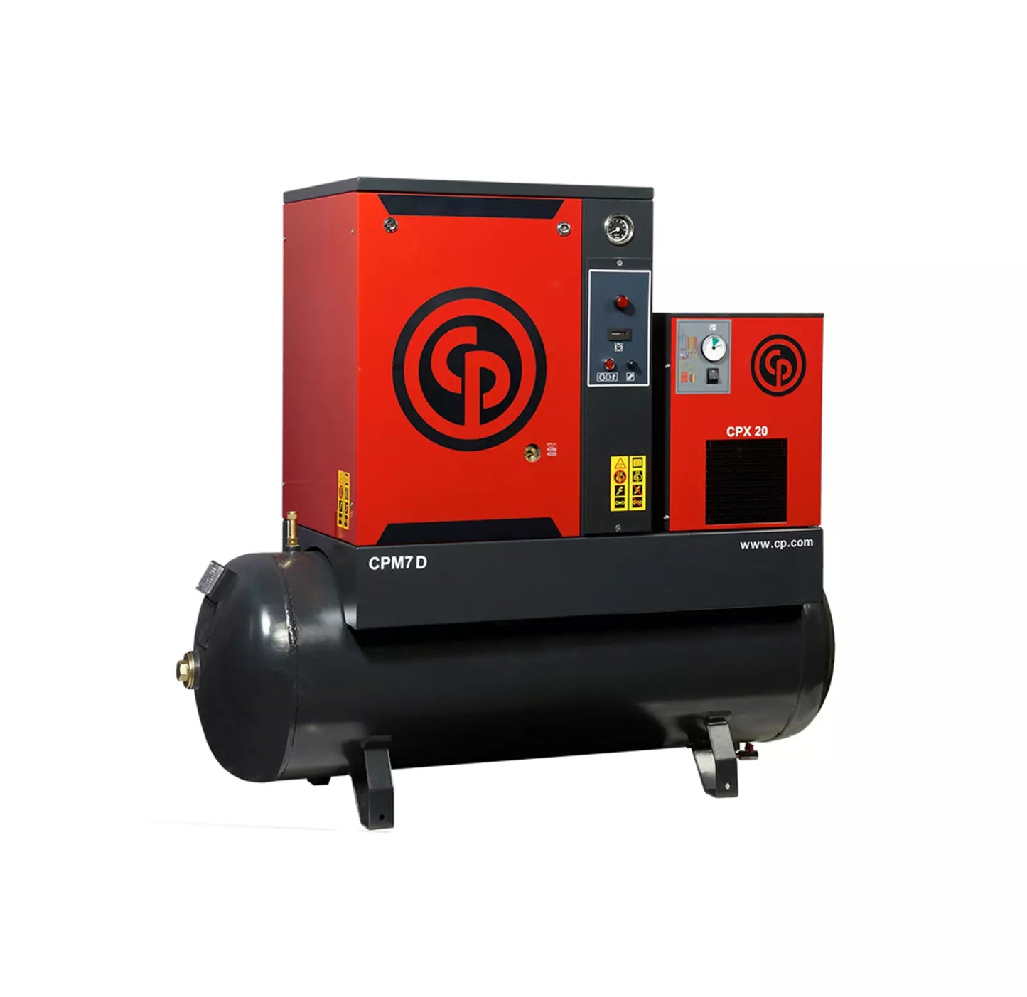 Επαγγελματικός αεροσυμπιεστής Chicago Pneumatic CPM 7,5D10 500CE με δοχείο 500 λίτρων και ενσωματωμένο αποξηραντή, αθόρυβη λειτουργία, ιδανικός για συνεργεία και βιομηχανικές εφαρμογές.